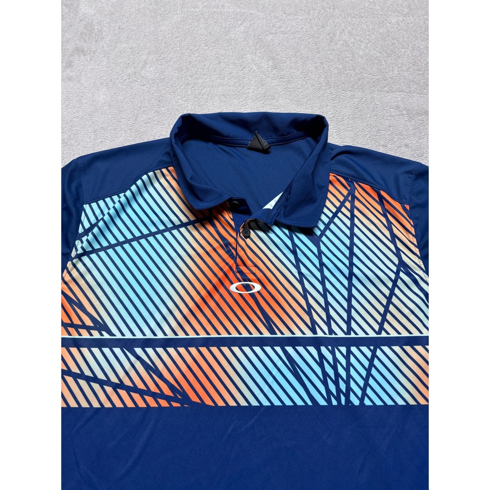 Oakley Polo Shirt Mens 2XL XXL Regular Fit Blue Geometric Graphic EUC